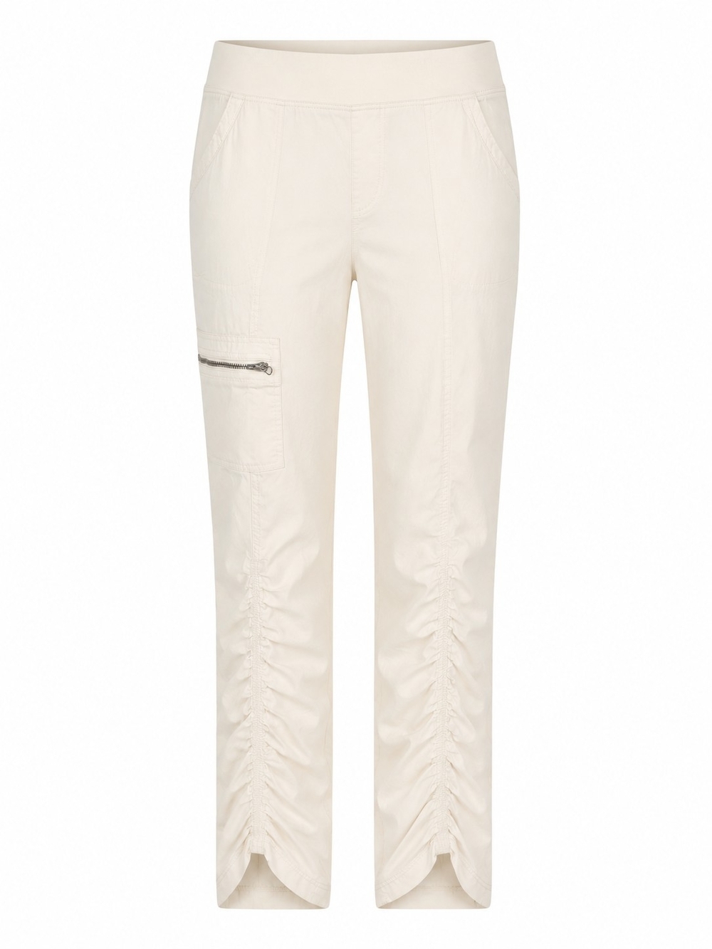 XCVI WEARABLES | Ruched Cargo Stretch Cotton Pull On Utility Pants Cream | XL